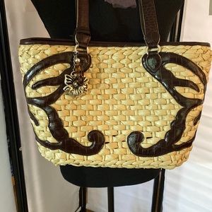 Brighton straw and brown leather handbag
